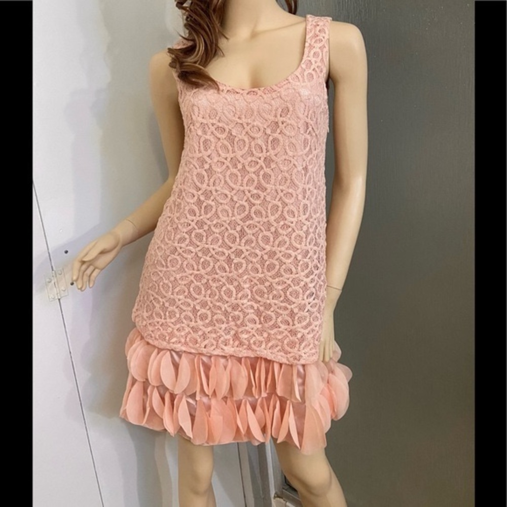 exc RYU Anthropologie flapper ruffles Paillet petals sheath dress stretch Lace